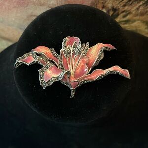 Lily Floral Brooch 925 Enamel Marcasite